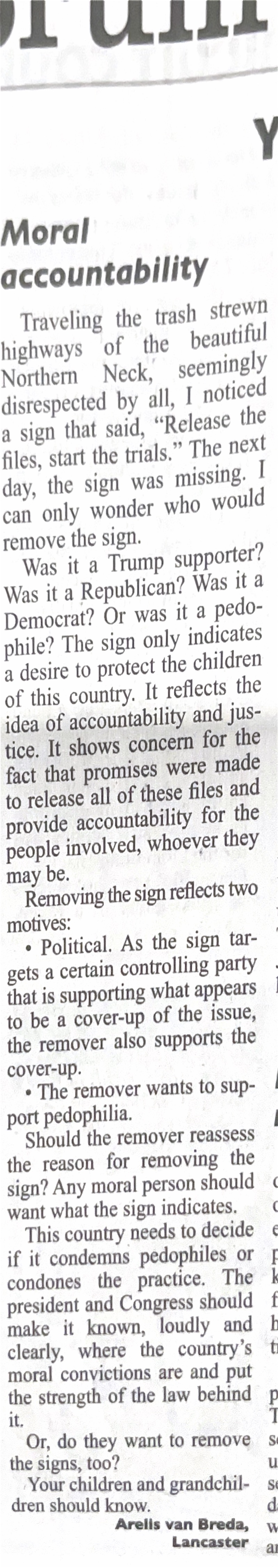 Letter to the Editor of the Rappahannock Record