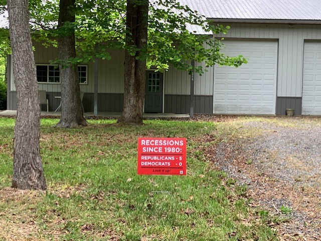 Recessions Since 1980 — yard sign in front of house