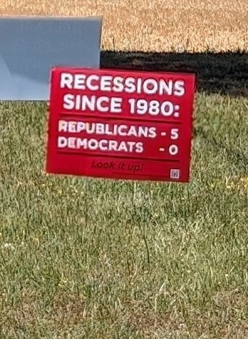 Recessions Since 1980 — yard sign close up
